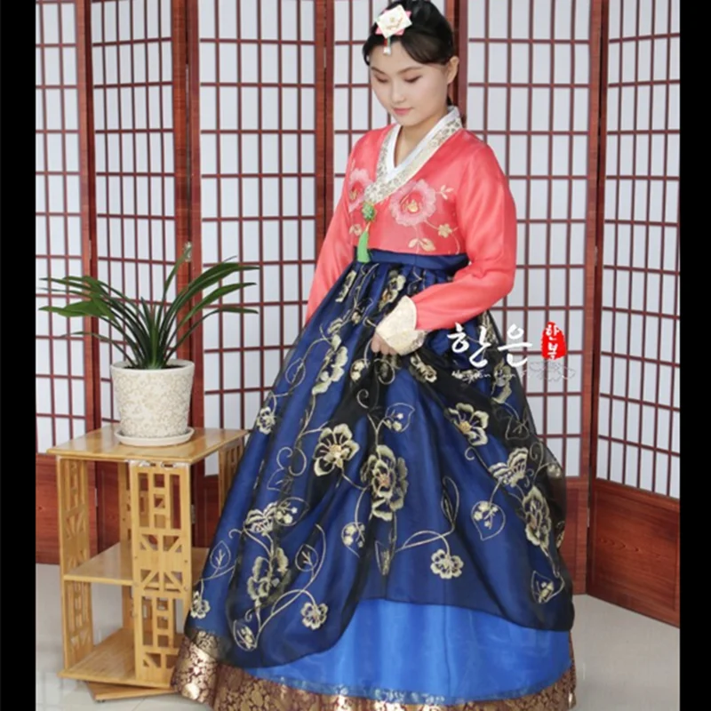 New Korean Traditional Ethnic Dance Long Sleeve Cosplay Womens Hanbok Dress 