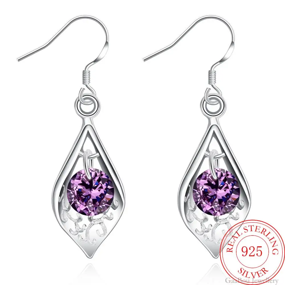 

GaaBou Long Hanging Fine Earrings Hooks Dangle Drop Pendants With Amethyst Accessorie Silver 925 Women's Jewelry Female 2021