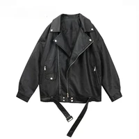 women loose pu leather jacket black soft faux leather jacket street moto biker leather coat jacket lady casual outerwear