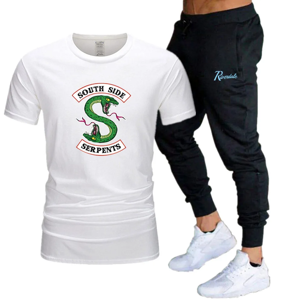 

T-shirt Oversized Cotton South Side Snake Anime Printing Set SHip-Hop Summer Short Sleeve Sports Trousers Custom Streetwear