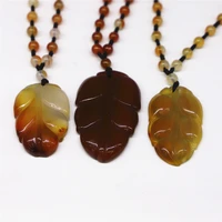 natural stone carved pendant agates pendant white jades leaf necklace pendant female jades jewelry crystal stones