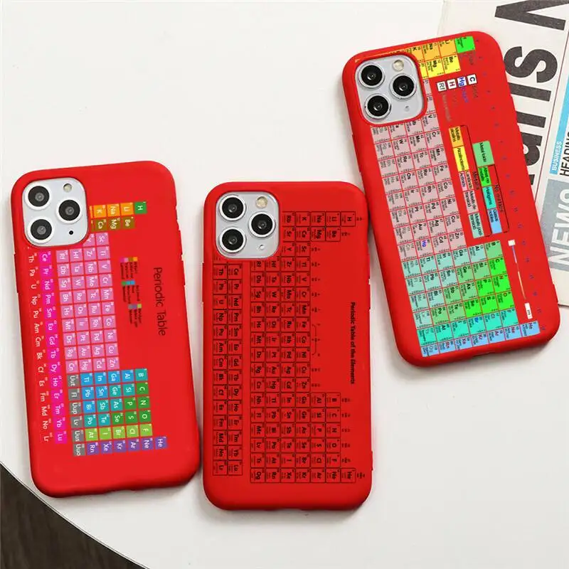 Chemistry Periodic Table of Elements Phone Case For iphone 13 12 11 Pro Max Mini XS 8 7 6 6S Plus X SE 2020 XR Red Cover