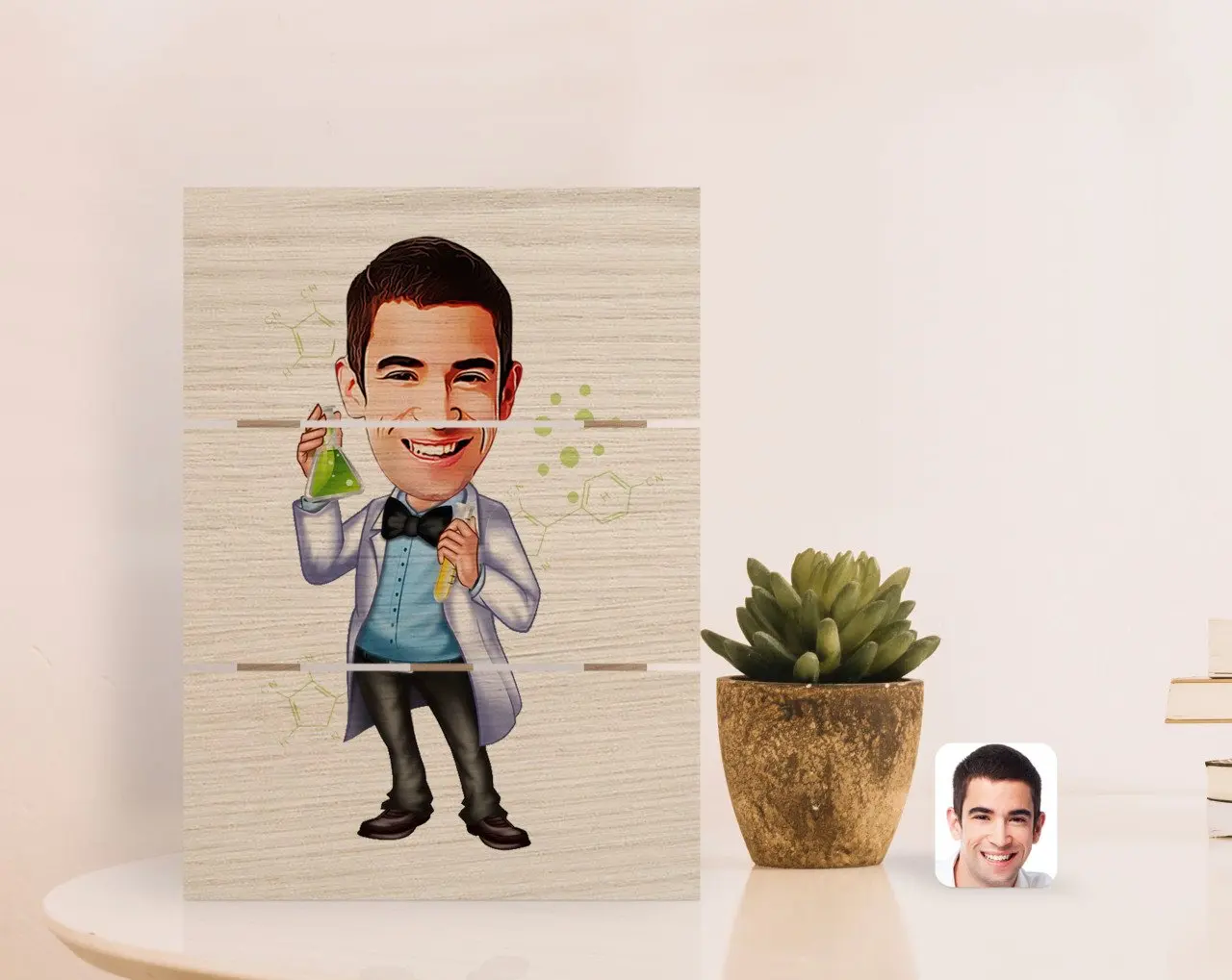 

Персонализированная Мужская карикатура для учителя химической промышленности, поддон под дерево для рабочего стола E-3