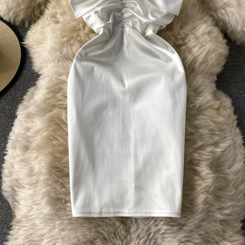 

Sexy Bodycon Spaghetti Strap Mini Dress Women White/Black Bow High Waist Draped Vestidos Club Party Female Summer Fashion 2021