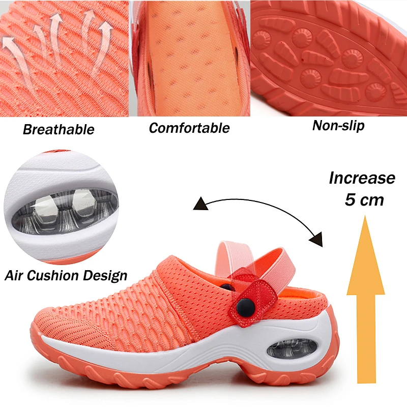 Women Tennis Shoes Breathable Mesh 5cm Height-increasing Slip-on Air Cushion Slippers Outdoor Walking Jogging Woman Sneakers |