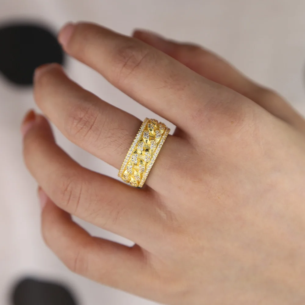 Хип-хоп iced out sparking cz Кольцо для браслета модные украшения для пальцев подарок на День святого Валентина для возлюбленной Позолоченные кубинские рок-кольца