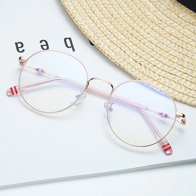 

2020 new retro metal round glasses frame fashion literary glasses frame trend personality decorative flat mirror.