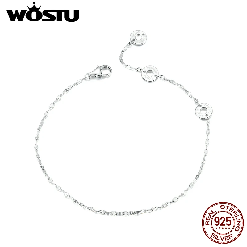 WOSTU простой браслет-цепочка из настоящего стерлингового серебра 925 пробы с