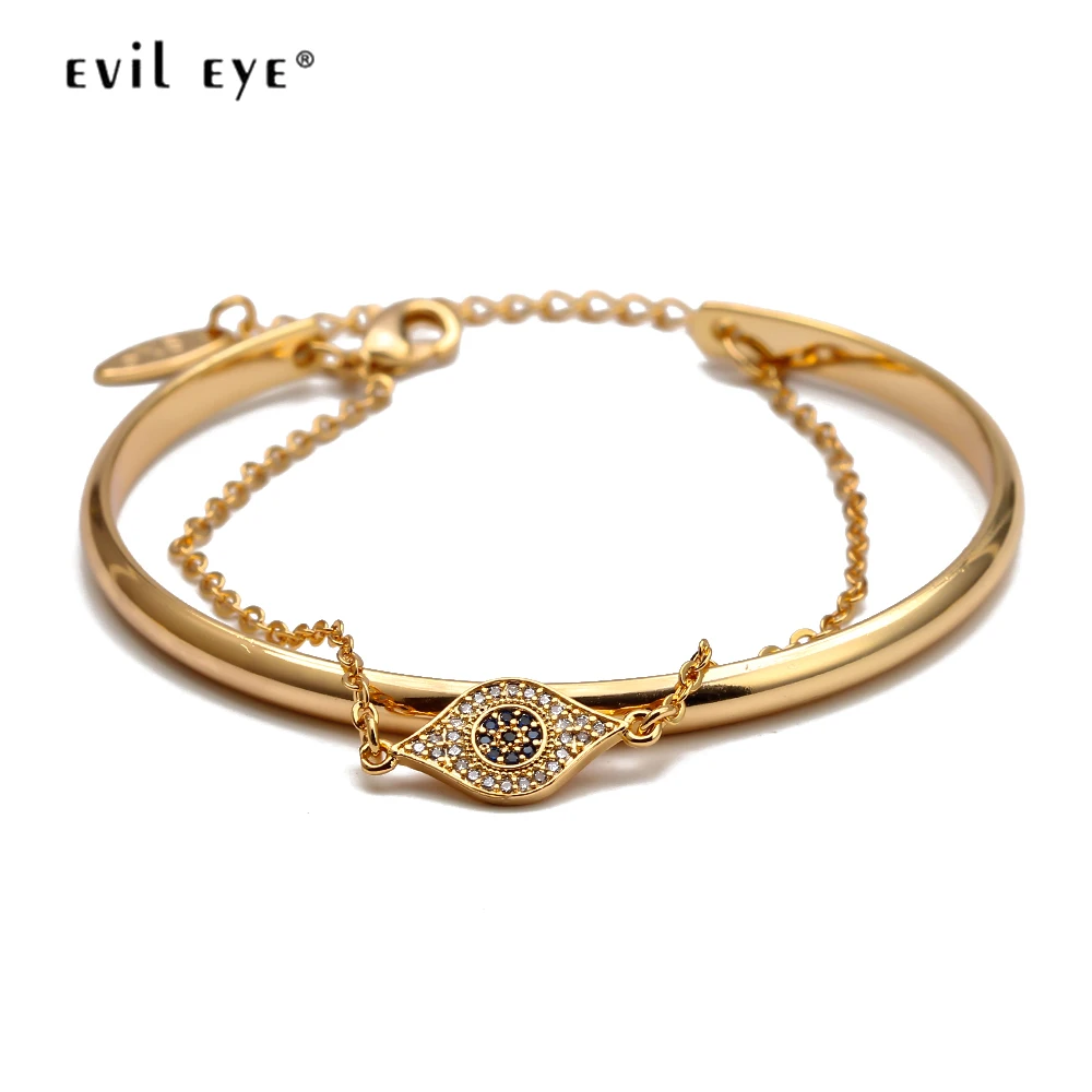 EVIL EYE микро браслет усыпанный камнями браслет золотая цепочка Синий Циркон турецкий глаз Открытый браслет регулируемый женский мужской ювелирный EY6499