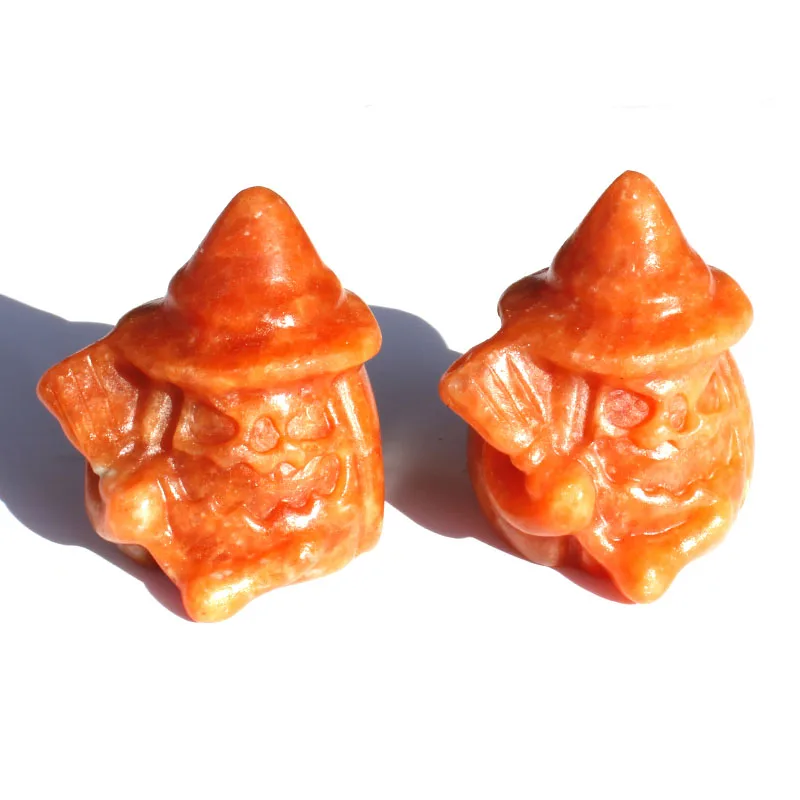 

1 Pcs Hand Carved Natural Sun Stone Wizard Pumpkin For Home Ornament