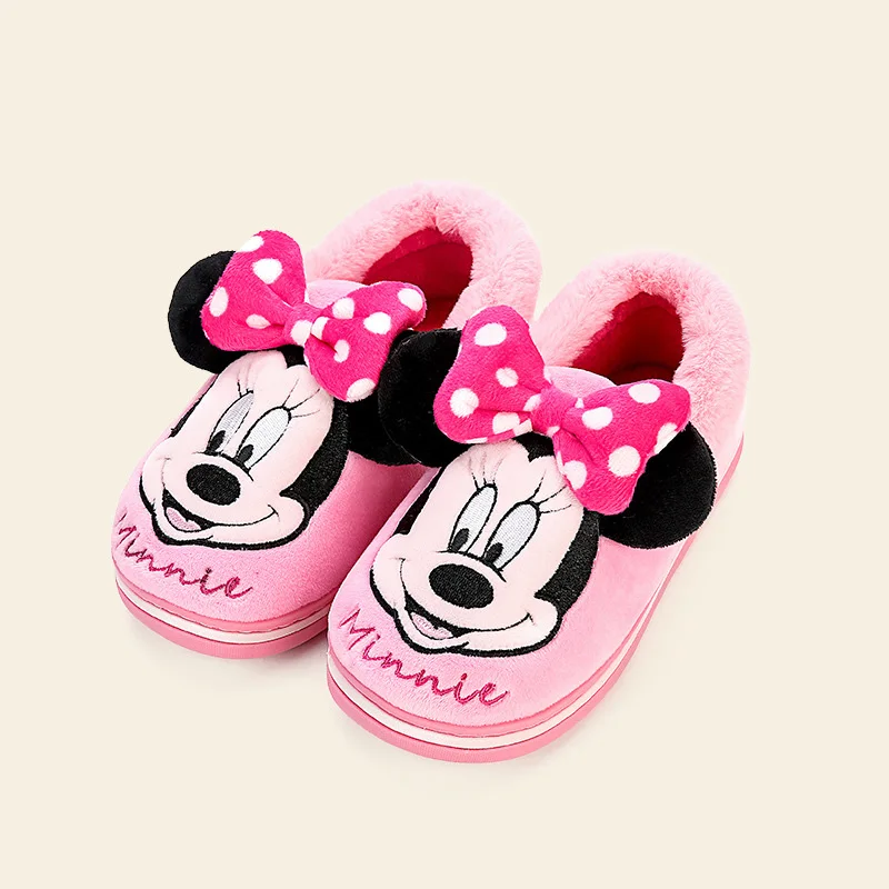 D Disney/Детские домашние тапочки для девочек; тапочки с Минни Маус И Микки; Новинка; теплые Нескользящие домашние тапочки для мальчиков и девочек с Микки Маусом; сезон осень-зима - Цвет: D