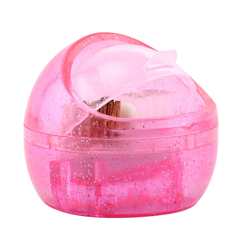 

Nail Art Dual Clean Brush Head Drill Bit Cleanser Box Polishing Buffing Manicure Bits Dust Clean Remove Mini Cleaning Case