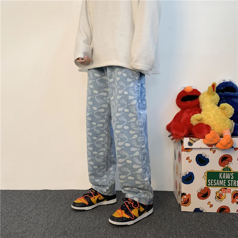 Прямые джинсы с цветами кешью мужские модные уличные жареные в стиле хип-хоп