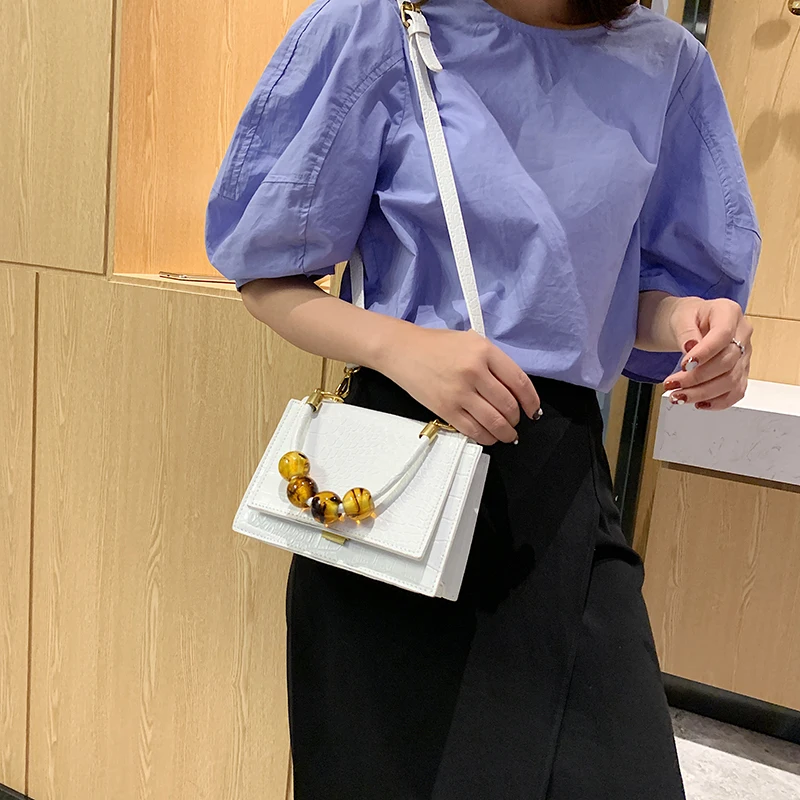 

bags for women crocodile solid leather Beaded handle women's Shoulder Messenger Bag crossbody bags for women purses and handbags