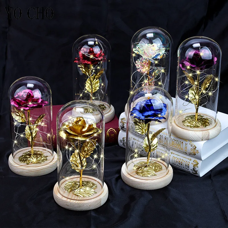 Rosa Artificial de galaxia de YO CHO, flor de la bella y la bestia, cúpula de cristal para decoración para bodas, regalo de Navidad para el Día de San Valentín