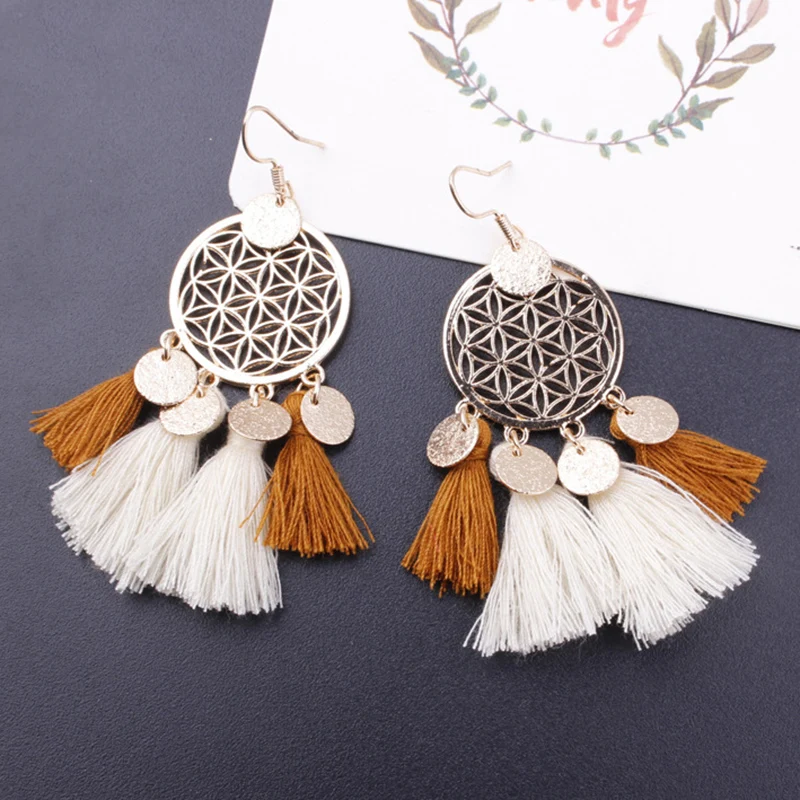 

1 пара серег, ювелирные изделия, богемные висячие серьги с кисточками, круглые Блестки, висячие серьги для женщин