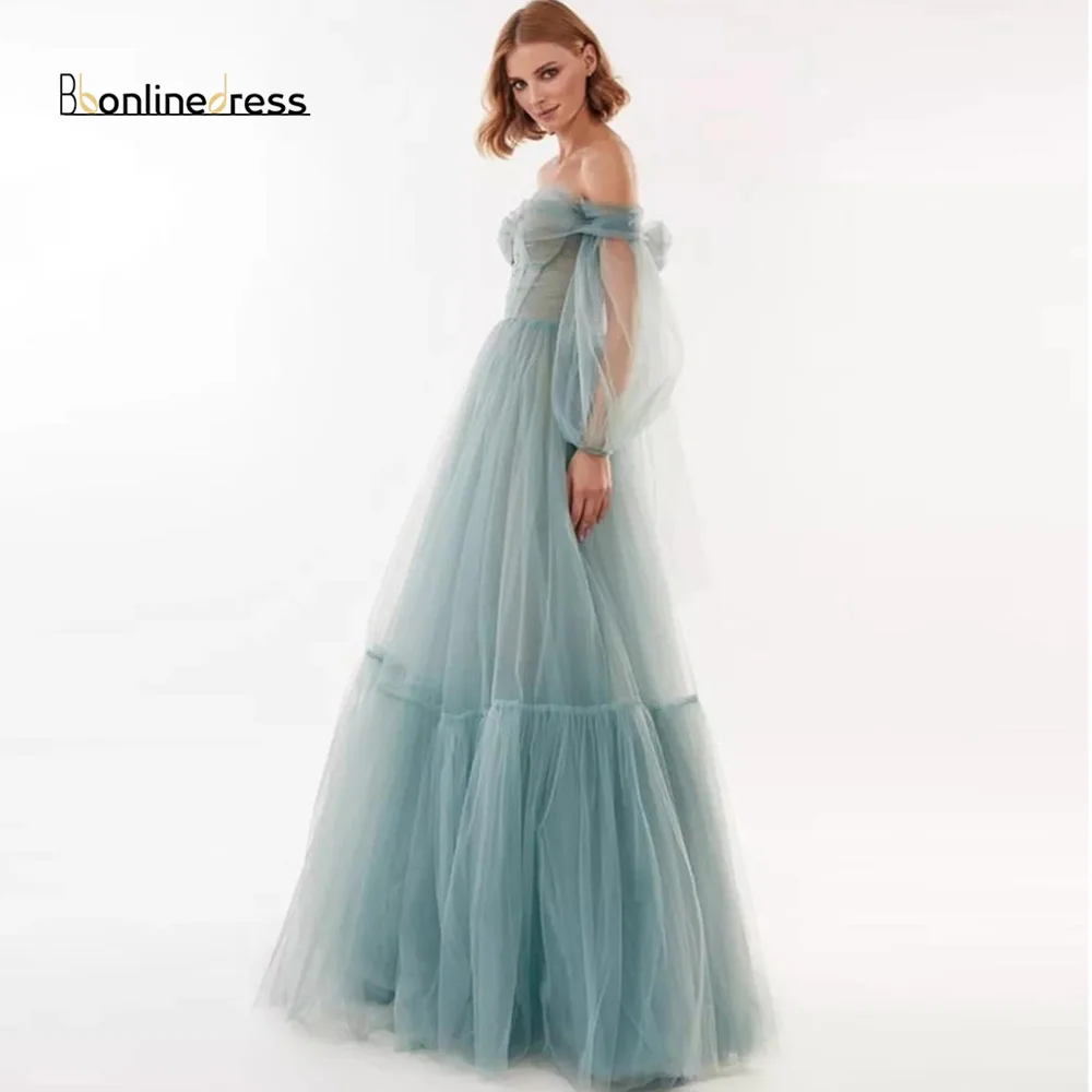 

Bbonlinedress Sweetheart Prom Dresses Off The Shoulder Tulle Party Dresses Sweep Train Prom Gown Lace Up Back Formal Dress