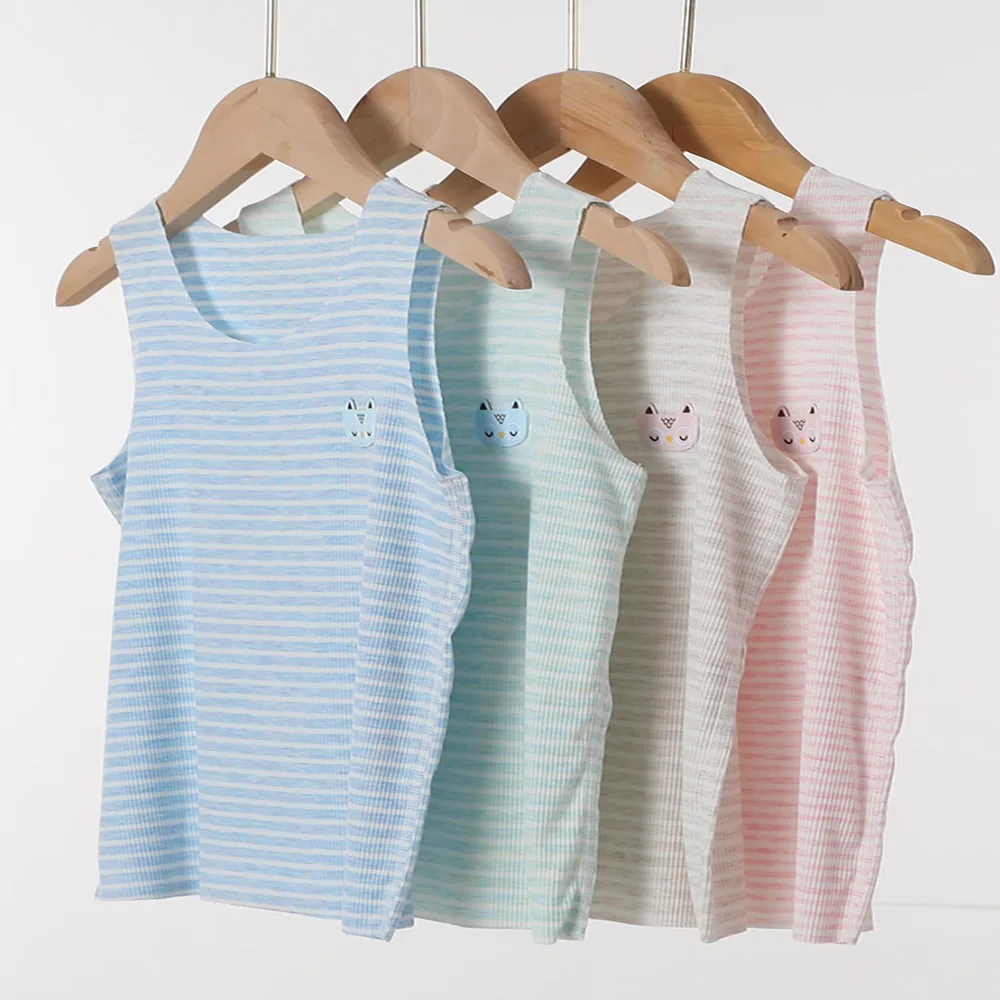 

Новинка, детская одежда, цветные полосатые детские жилеты, бесшовные майки без рукавов, высокоэластичные модельные Топы