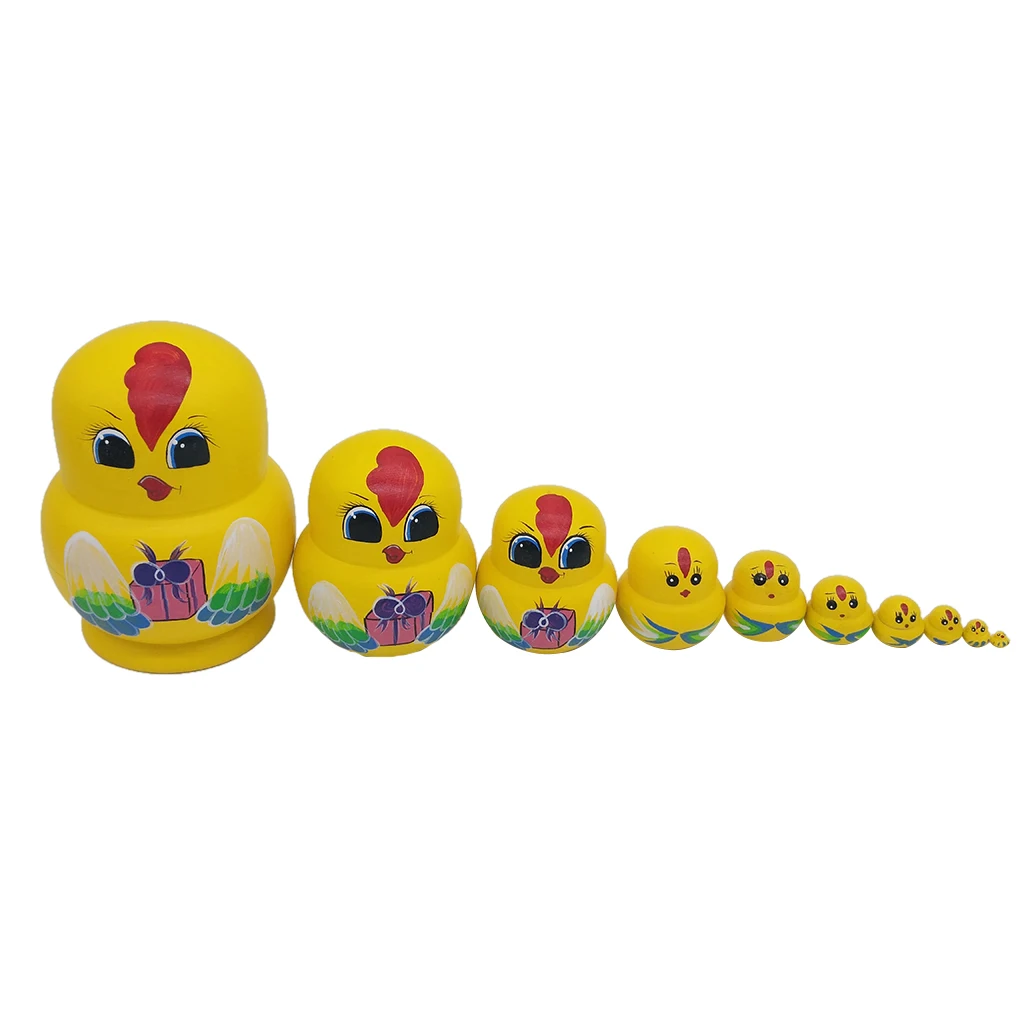

10pcs Set Russian Wooden Nesting Doll Matryoshka Stacking Doll Chicken Shape