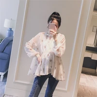 2018 new spring flower printing a line tops for pregnant women maternity clothing rouned neck maternity doll shirt