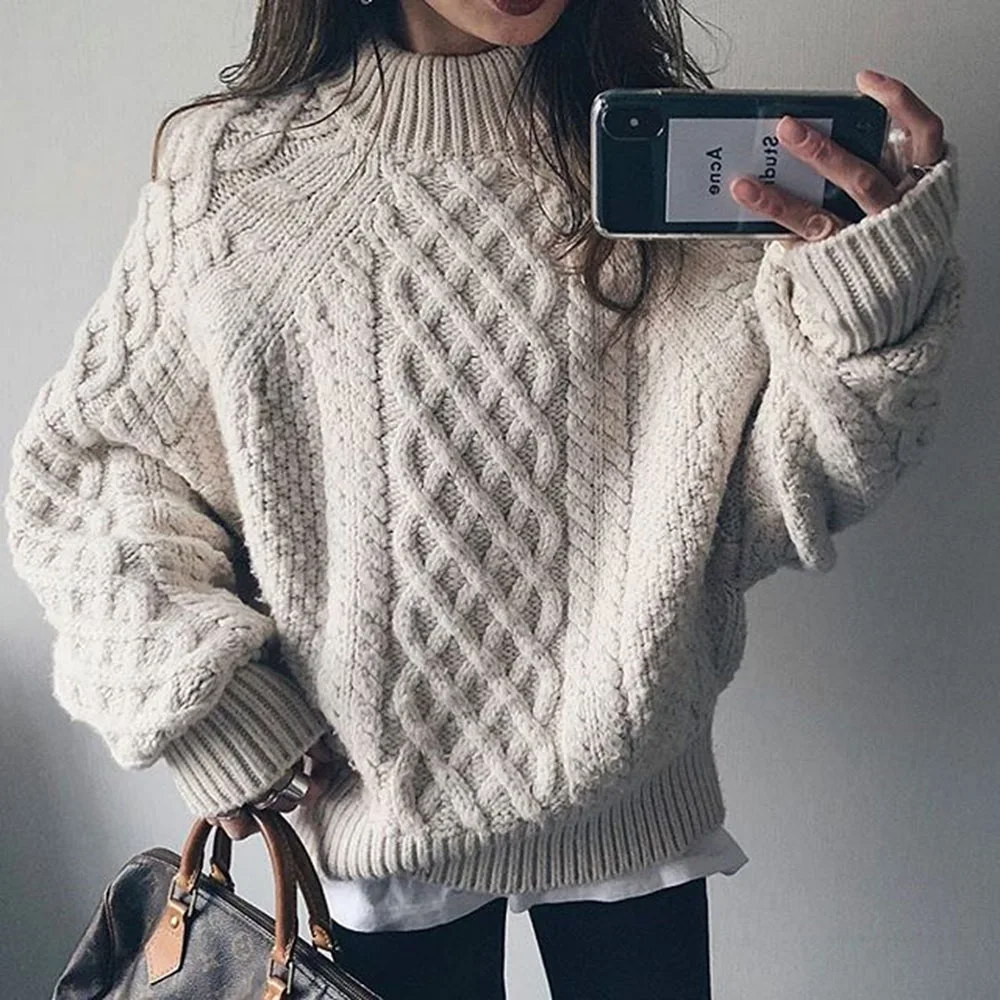 

Женский винтажный вязаный свитер, теплый утепленный пуловер с узором, повседневные модные корейские и японские топы, Осень-зима