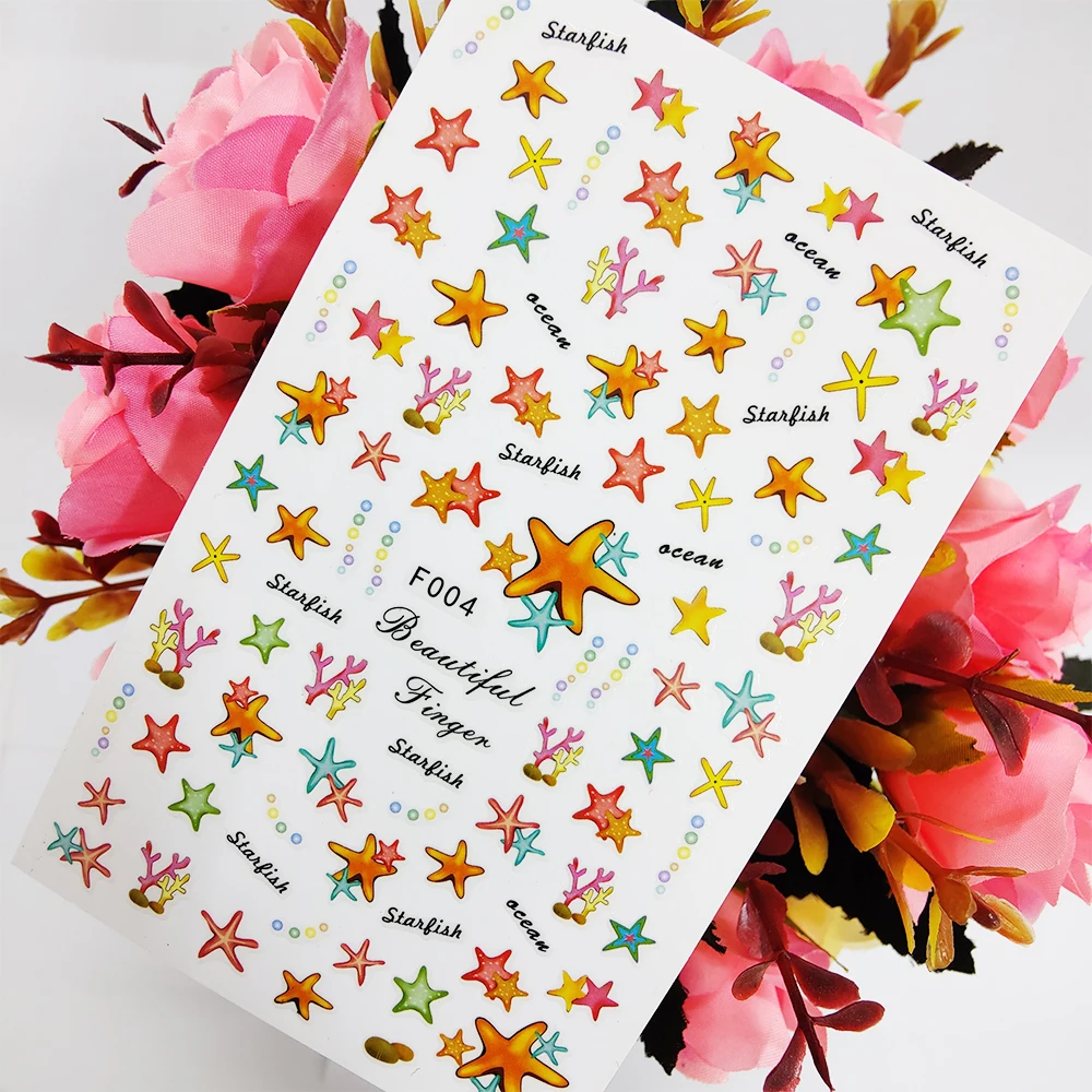 

Красивая 3d-наклейка для ногтей в виде морской звезды, слайдер для дизайна ногтей из фольги, пузырьки океана, Декоративные самоклеящиеся акс...