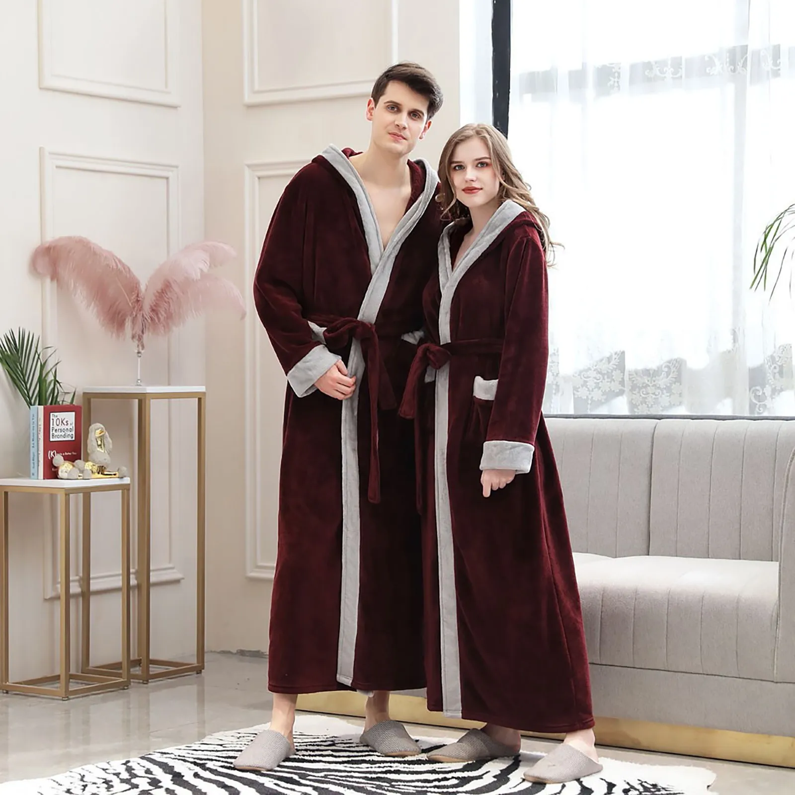 

2021 Couples Winter Warm Kimono Lengthened Bathrobe Lace Up Home Sleepwear Long Sleeved Robe Clothes Nightwear Mens Soft Robe