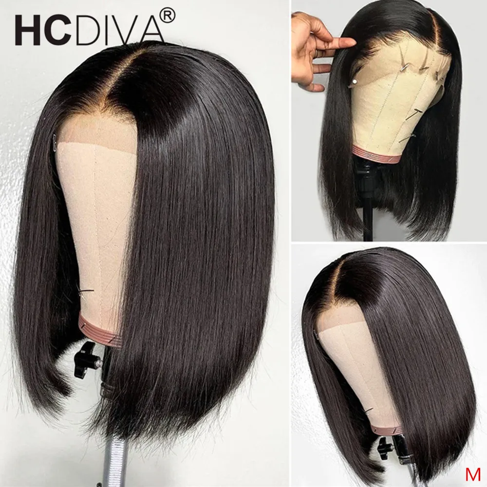 

Straight Bob Human Hair Wigs 13x1Lace Part Bob Wig 150% Short Bob Wig With Bang Malaysian Lace Front Human Hair Wig For Woman