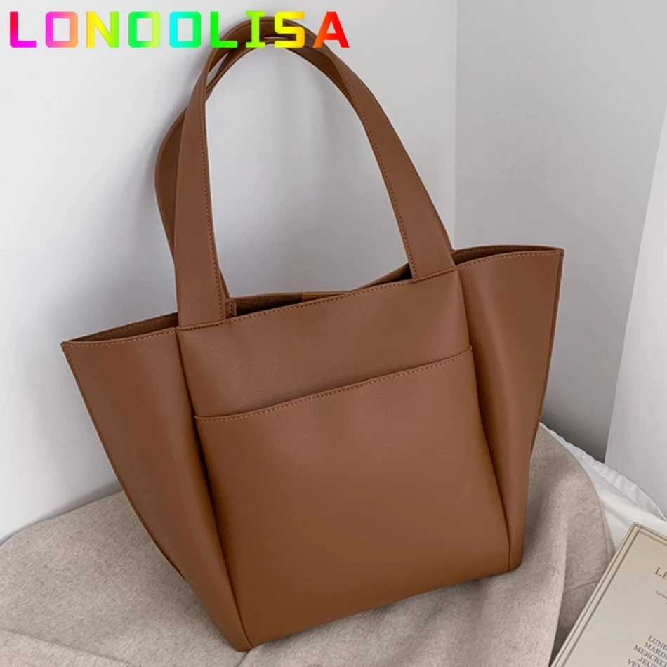 

Large Capacity Women Top-handle Bags High Quality Solid Color Leather Shoulder Shopper Bags for Women 2021 Designer Sac A Main