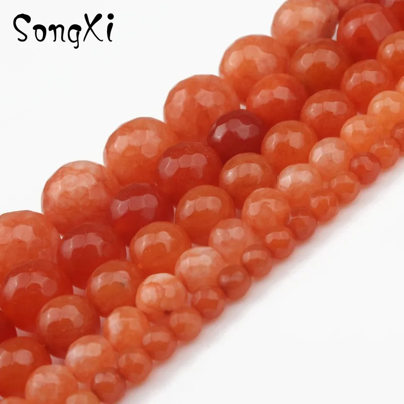 Граненый темно-оранжевый свободные бусы из халцедона для изготовления бижутерии