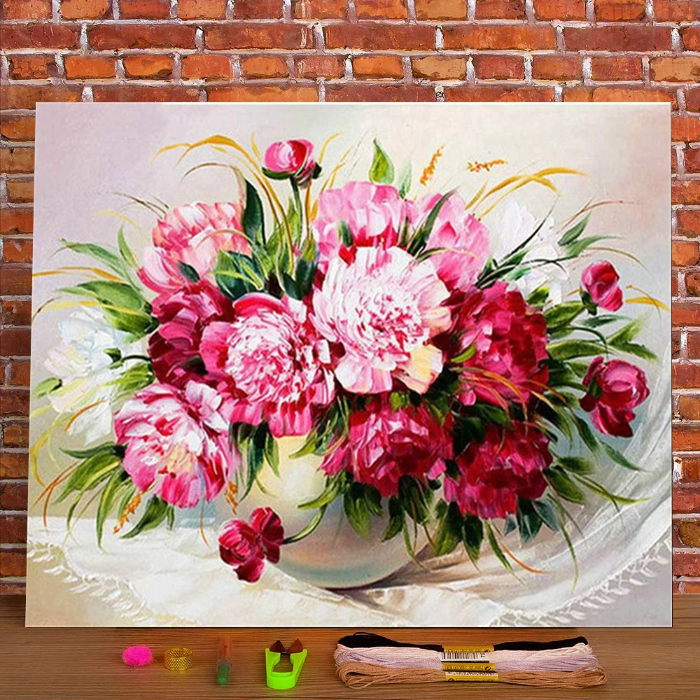 

Набор для вышивки крестиком 11CT, водорастворимый холст с художественным цветочным принтом, DMC нити, ручная работа