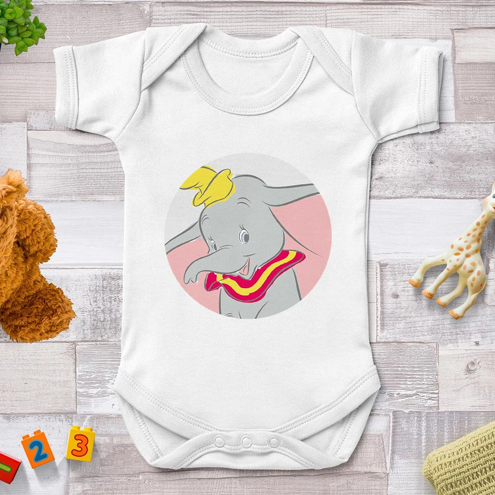 

Cute Toddler Girl Jumpsuit Dumbo Elephant Print Elephant Funny Kawaii Short Sleeve Baby Bodysuit Fashion Street Infant Clothes
