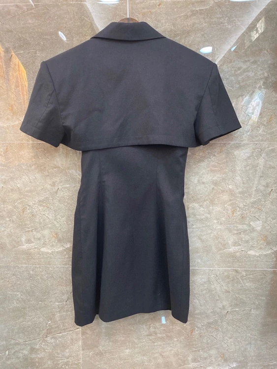 

2021 spring and summer new women's Lapel splicing decoration solid two piece linen dress 316