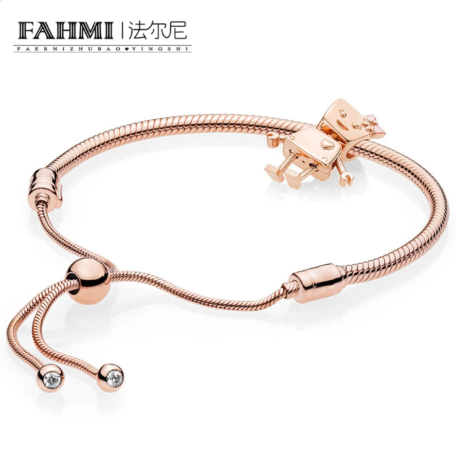 

2020 100% Sterling Silver Brand New 1:1 Passion Charm Robot Bracelet Set Rose Gold Series