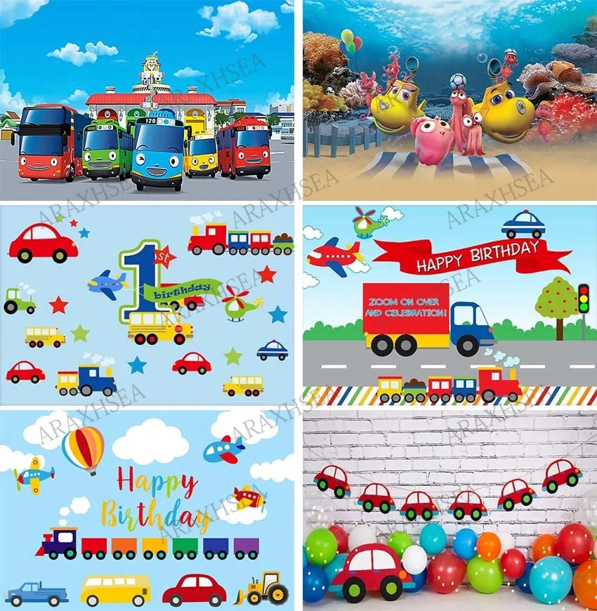 

Photography Background Transportation Boy Birthday Party Automobile Train Car Blue Sky Cloud Backdrop Photo Studio