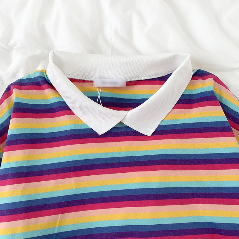 Летняя свободная короткая футболка радужного розового цвета с отложным