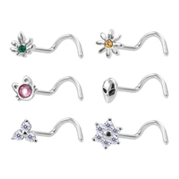 1pc flower alien cat nose stud piercing stainless steel nose ring nostril screw bend nariz for women punk body jewelry gift 20g