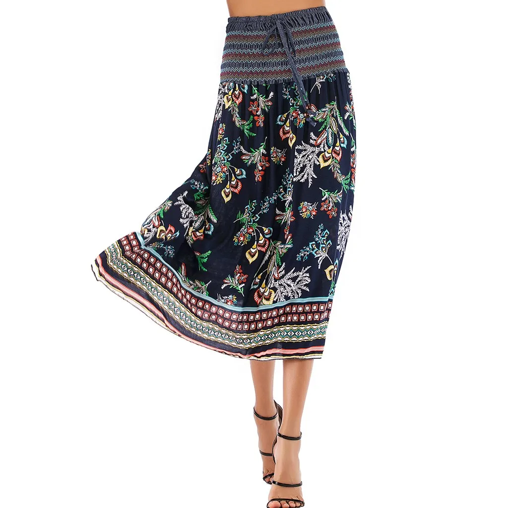 

New Arrival 2020 Casual Dress Women Summer Beach Dresses Boho Floral Printed Sleeveless Strapless Knee Length Dress For Ladies