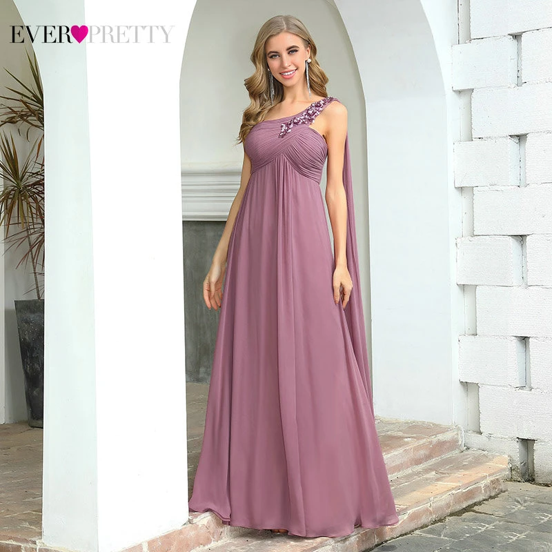 

Dusty Pink Bridesmaid Dresses For Women For Weddings Ever Pretty EP00537 Elegant A Line Appliques Chiffon Wedding Party Dress