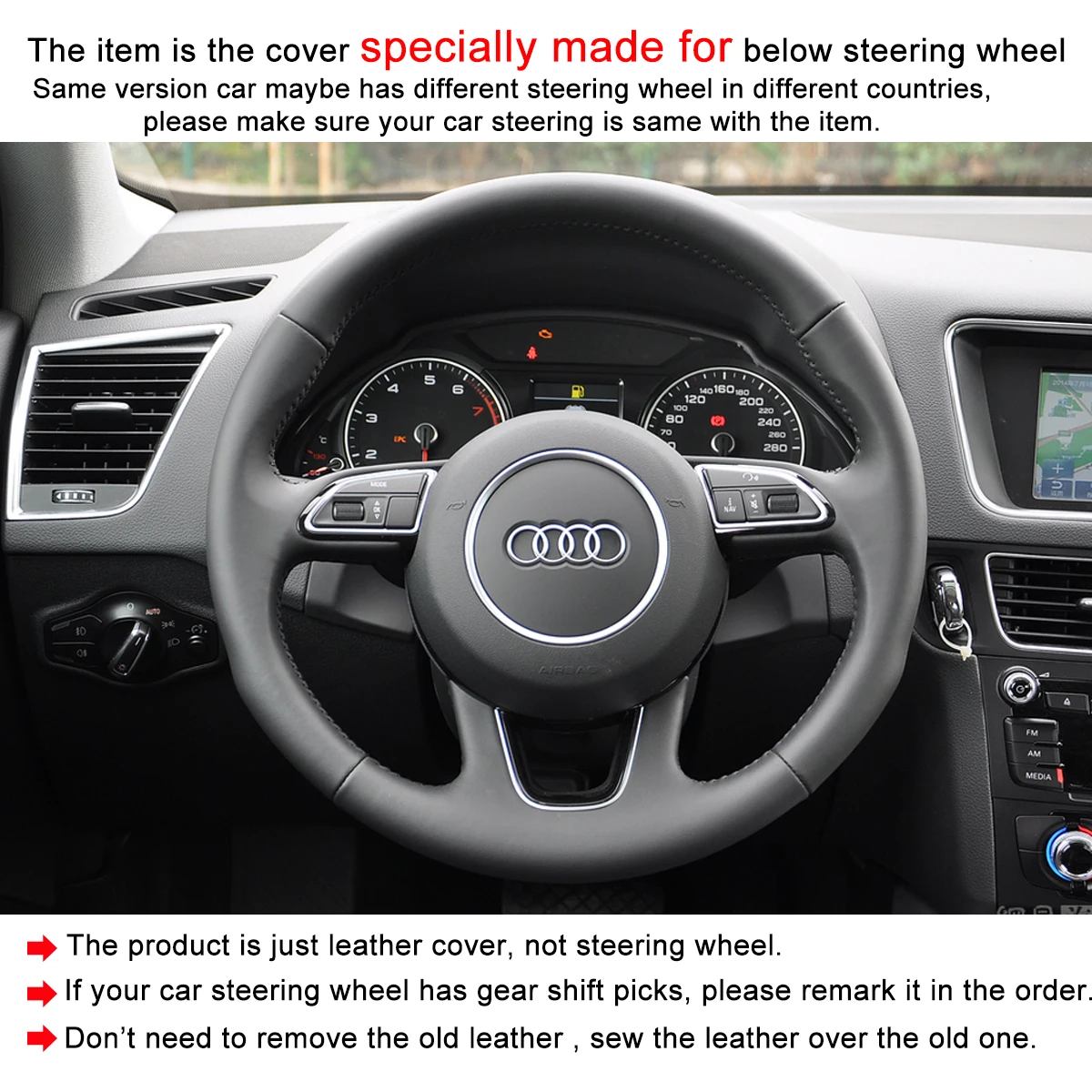 Чехлы на руль из искусственной кожи для Audi Q3 (8U) 2011-2018 Q5 (8R) 2012-2017 Q7 (4L) 2011-2015 SQ5 черный