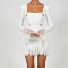 Женское вечернее платье с длинным рукавом, белое кружевное Бандажное платье с квадратным вырезом, на пуговицах, в стиле Звезд, для зимы, 2021