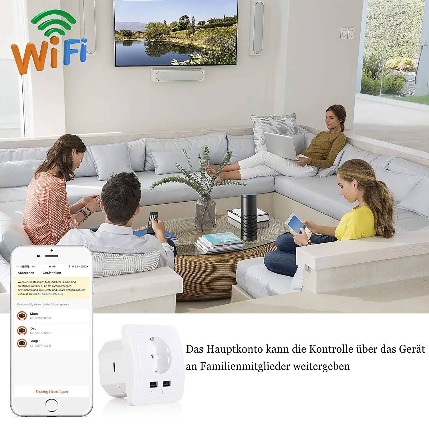 Wi Fi Смарт розетки электрическая мощность ЕС вилка Schuko выход мульти способ USB