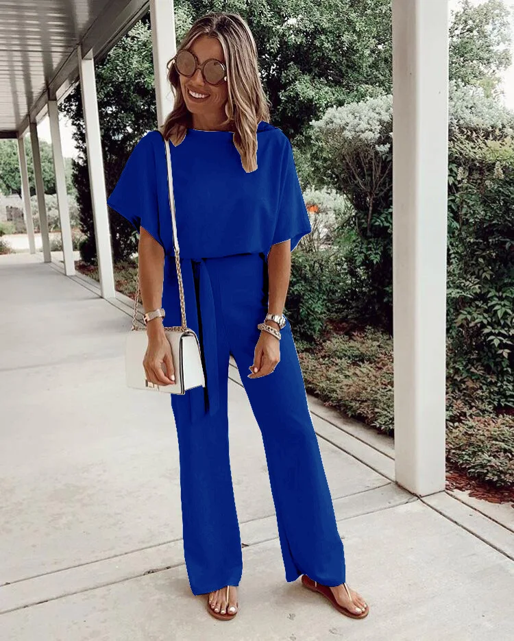 

Women sashes summer jumpsuit Casual Rompers overalls for female women jumpsuits with short sleeves