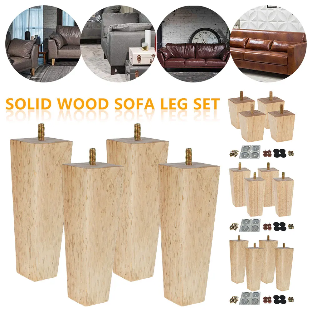 

4 pcs Sofa Bed Cabinet Wooden Legs Replacement Armchair Feet Home Hardware Easy Installation Furniture Parts Solid Color