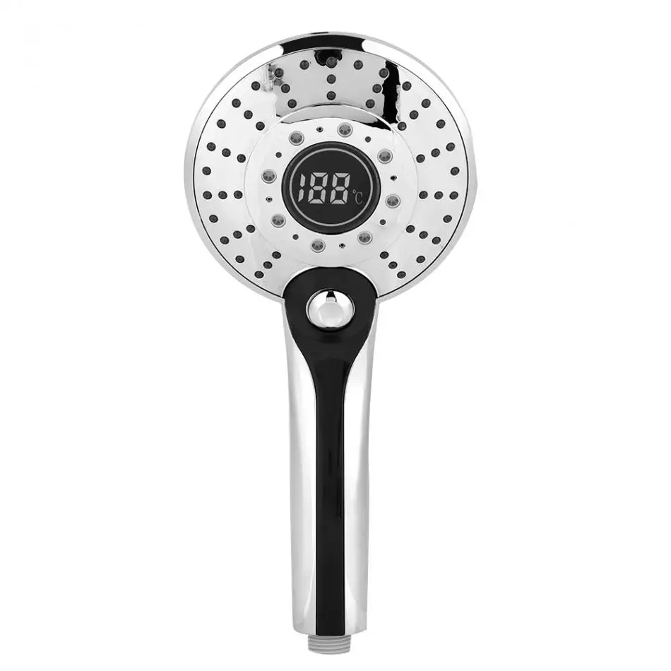 

Digital LED Shower Head With 3-color Temperature Controller Handheld Silver Electroplating LED Light 3 Spraying Mode Shower Head