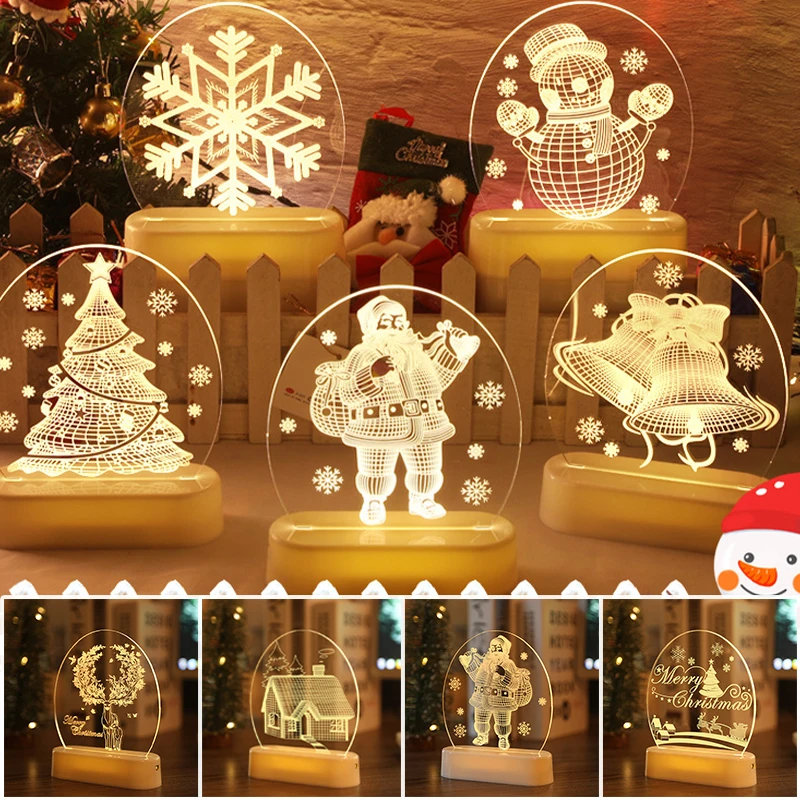 

Christmas Table Lamp 3D Visual Effect Acrylic LED Ornament Festival Themed Night Light for Party Home luminaria YE-Hot