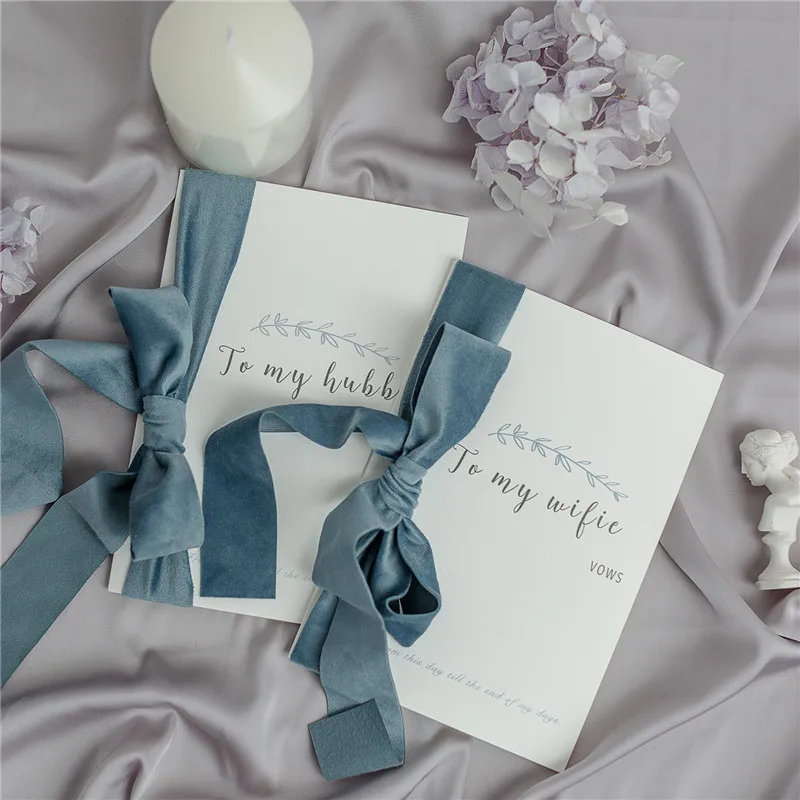 2 шт. к моему hubby пыльно голубая Свадебная визитка с мягкой бархатной лентой Flatlay