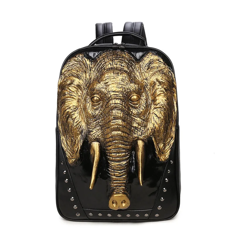 5 backpack 3D стереоскопический рюкзак с головой слона мужской персональный заклепки mochila черный водонепроницаемый PU кожаный mochilas - Цвет: 5 backpack