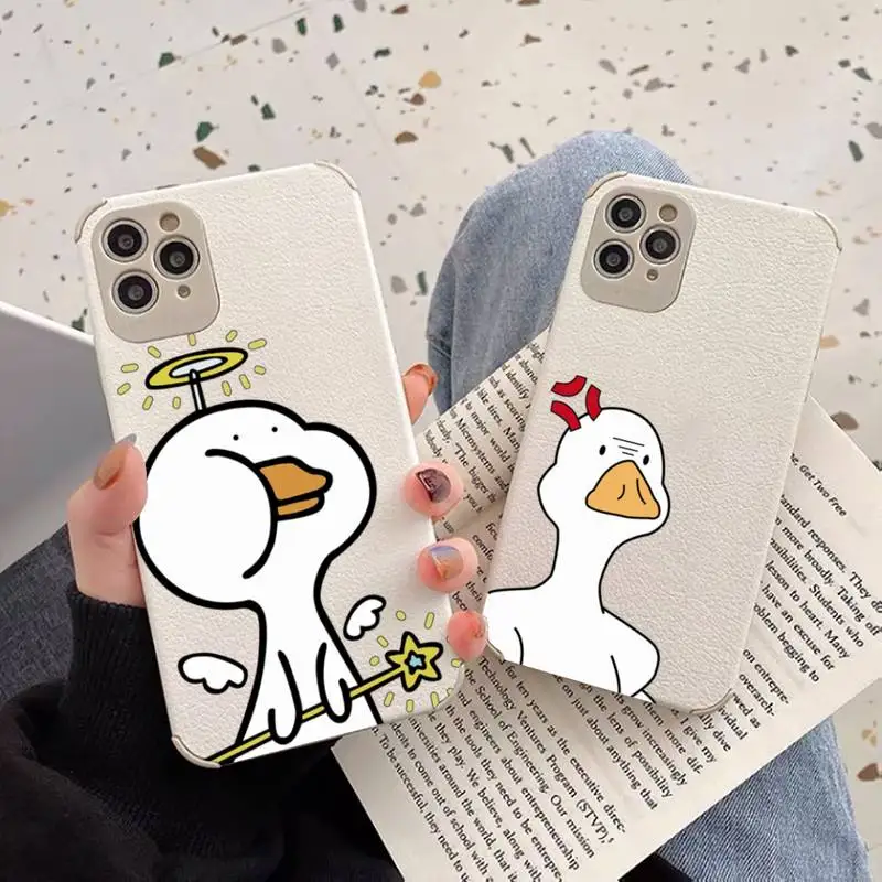 

Funny Creative Animal Duck Phone Case Lambskin Leather For iphone 12 11 8 7 6 XR X XS PLUS MINI PLUS PRO MAX Shockproof