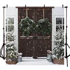 Фон для фотографий Mehofond, зима, Рождество, винтажная дверь, снег, сосна, дети, семейный портрет, декоративный фон